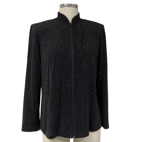 Vintage Alex Evenings Womens Size M Shimmer Black Zip Evening Jacket - Picture 1 of 6
